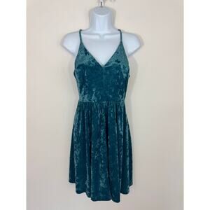 Wild Fable Crushed Velvet Teal Mini Dress | Strappy Back | Large